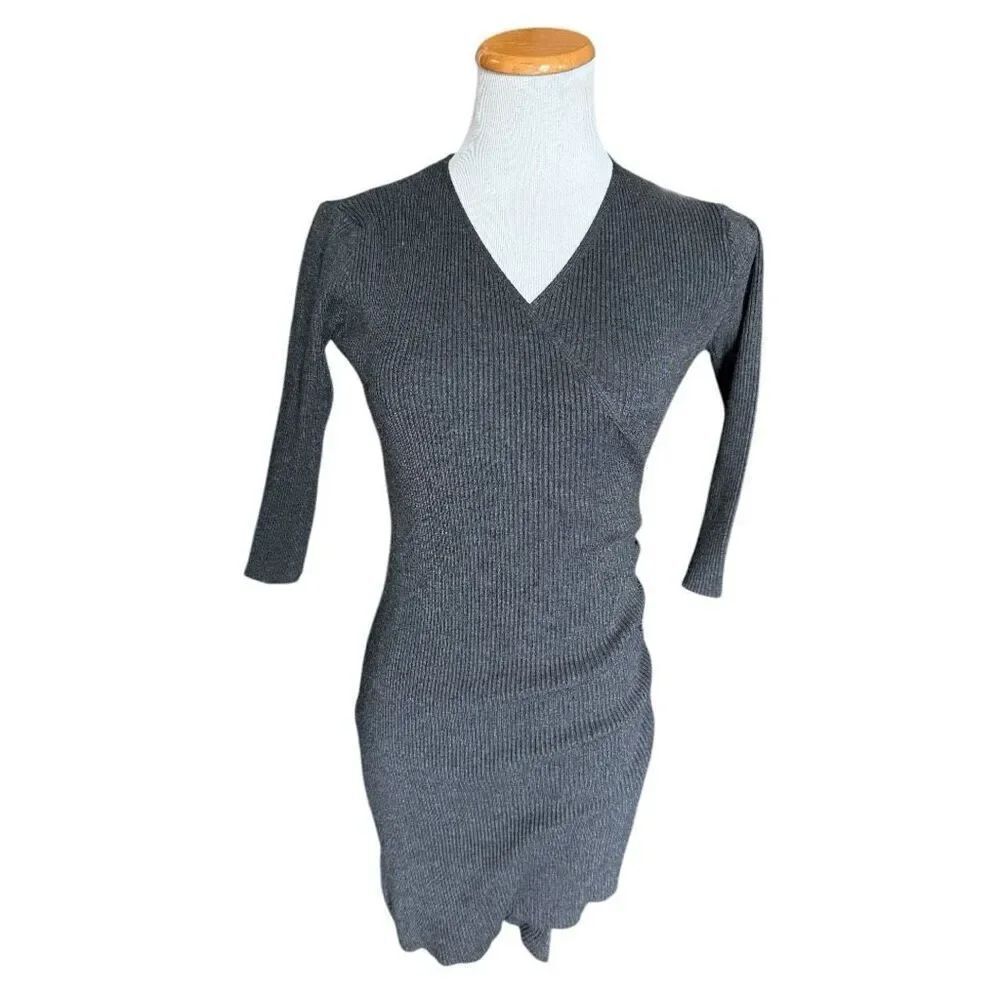 Womens Sweet Rain Ribbed Faux Wrap Lightweight Bodycon Dress - Sz L